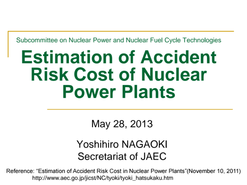 ▲ 일본 원자력위원회 사무국의 요시이히로 나가오키가 2013년 5월28일 발표한 보고서