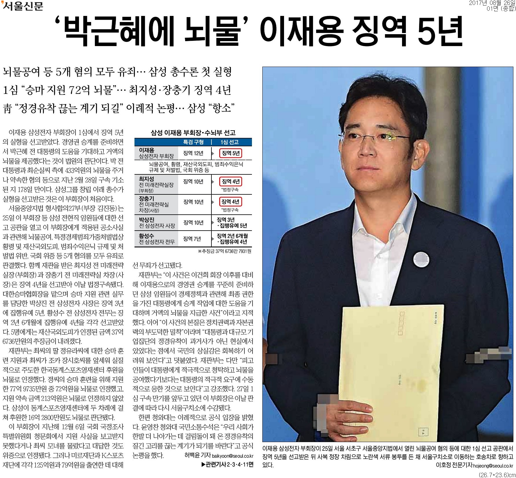 ▲ 서울신문 1면 기사