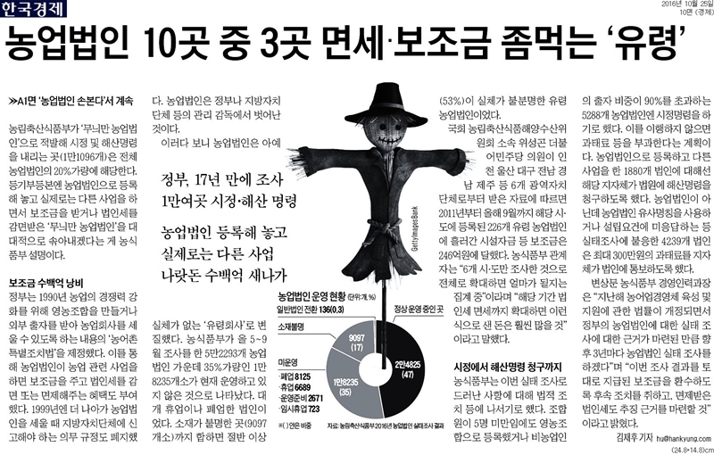 ▲ 2016년 10월25일자 한국경제 10면 기사