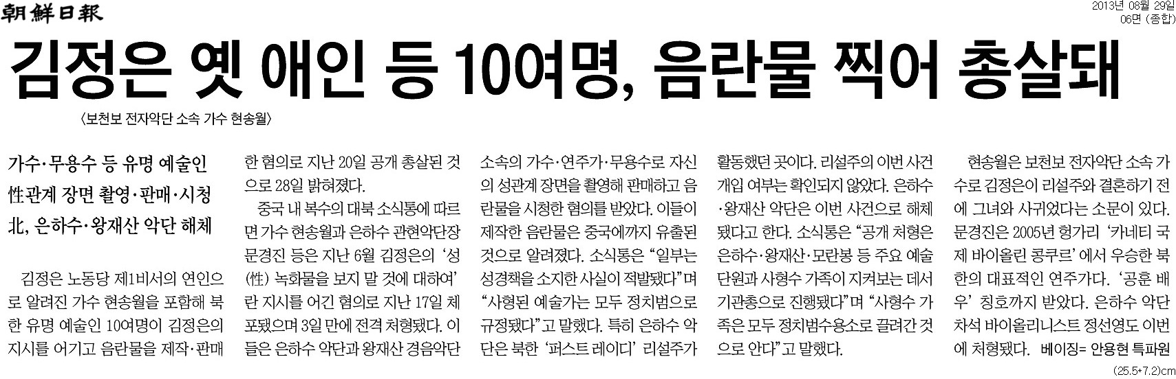 2013년 8월29일자. 조선일보 6면.