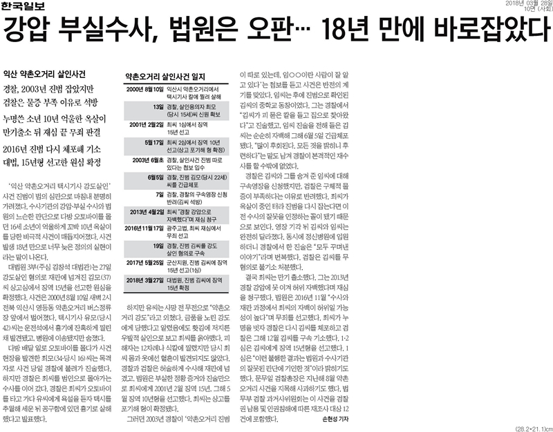 ▲ 28일 한국일보 10면