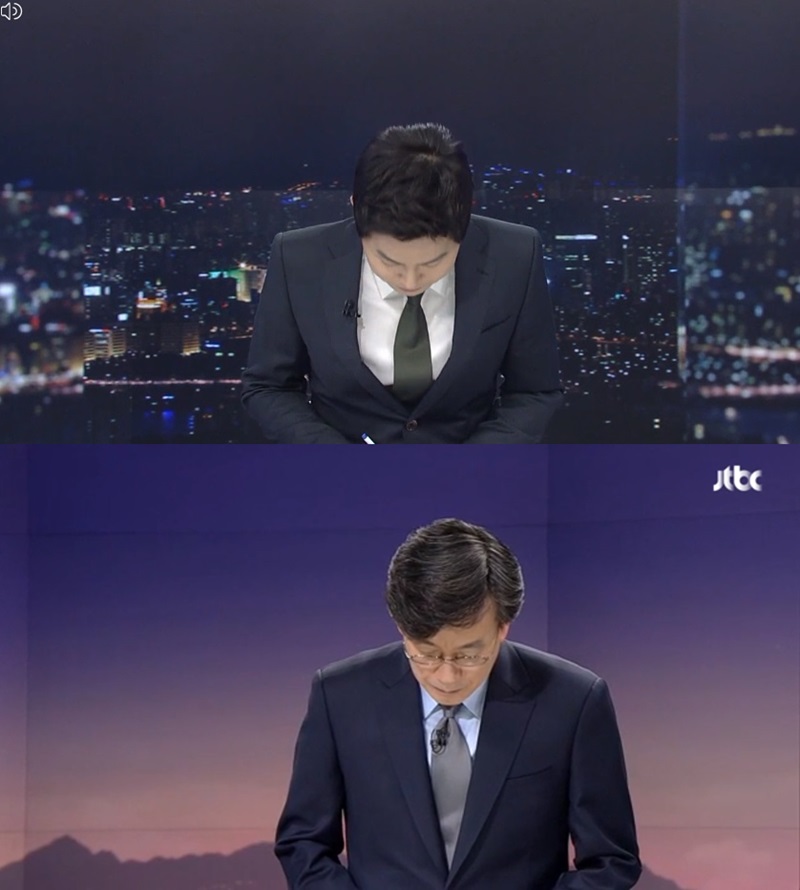 ▲ 28일 SBS 8뉴스(위)와 JTBC 뉴스룸의 사과방송.