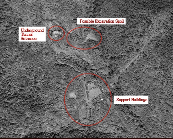 ▲ 지난 2006년 10월 미국의 군사전문지 '글로벌 시큐리티'가 인터넷 홈페이지를 통해 북한의 1차 핵실험 가능 지역으로 주목했던 함경북도 길주군 풍계리 주변을 촬영한 지오아이 위성사진.