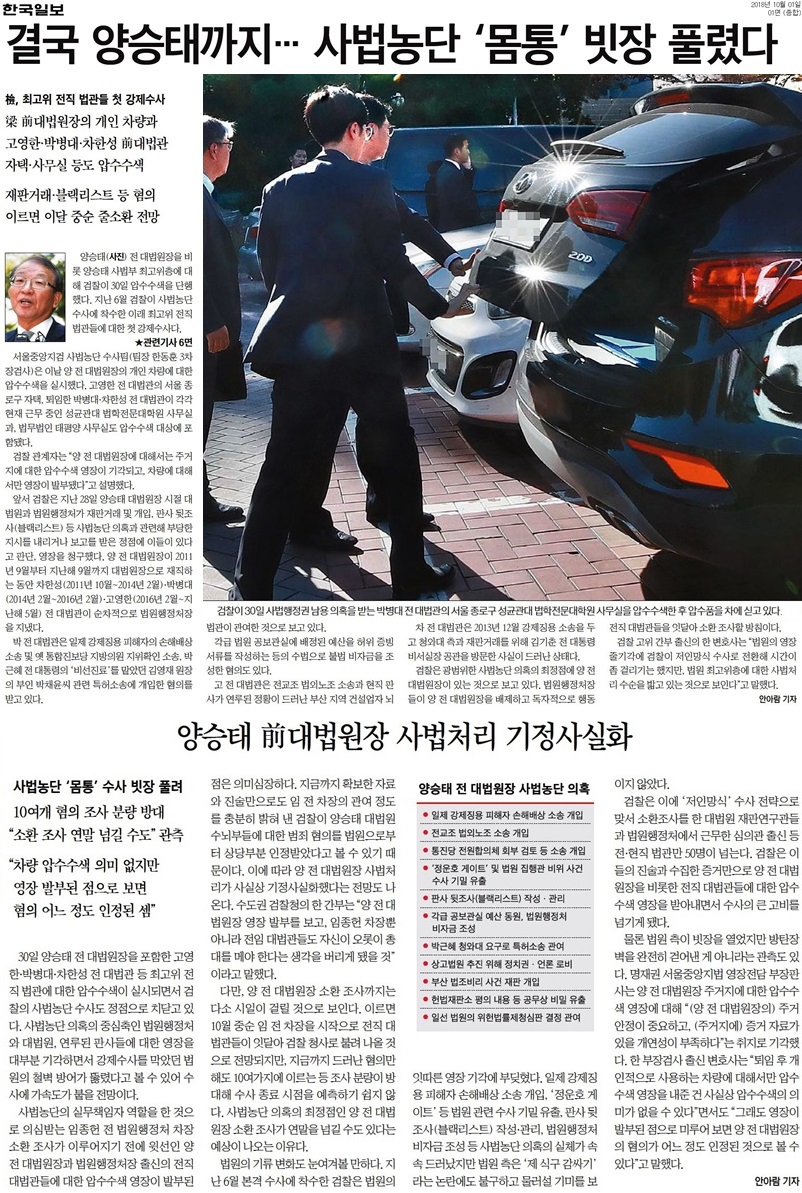 ▲ 한국일보 1면과 6면