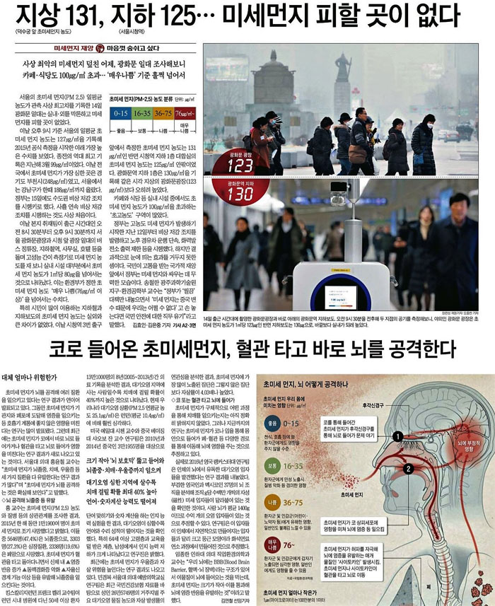 ▲ 조선일보 15일자 1면(위)과 2면