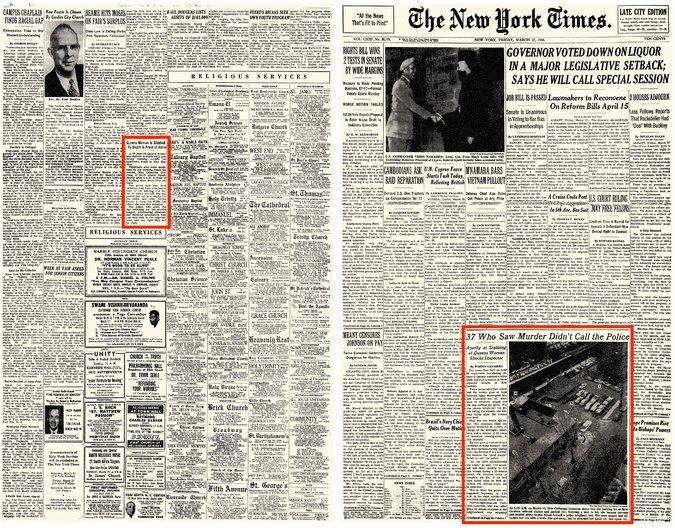 ▲ 1964년 3월14일 ‘뉴욕타임스’ 기사. 사진=뉴욕타임스 누리집 갈무리