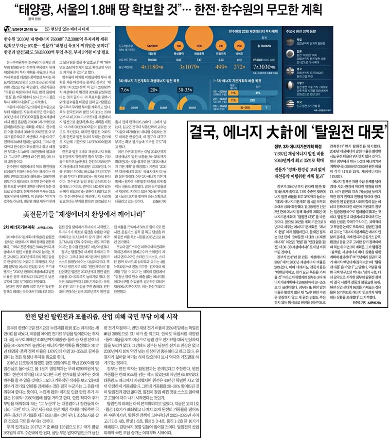 ▲ 왼쪽 위에서부터 시계방향으로 5일자 조선일보 3면, 1면, 사설.