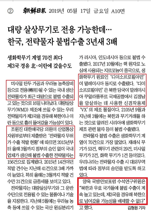 ▲조선일보 2019년 5월17일자 10면기사