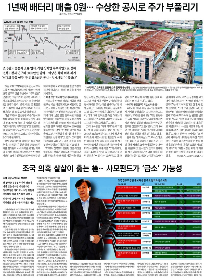 ▲ 28일자 조선일보 5면(위)과 한국일보 2면.