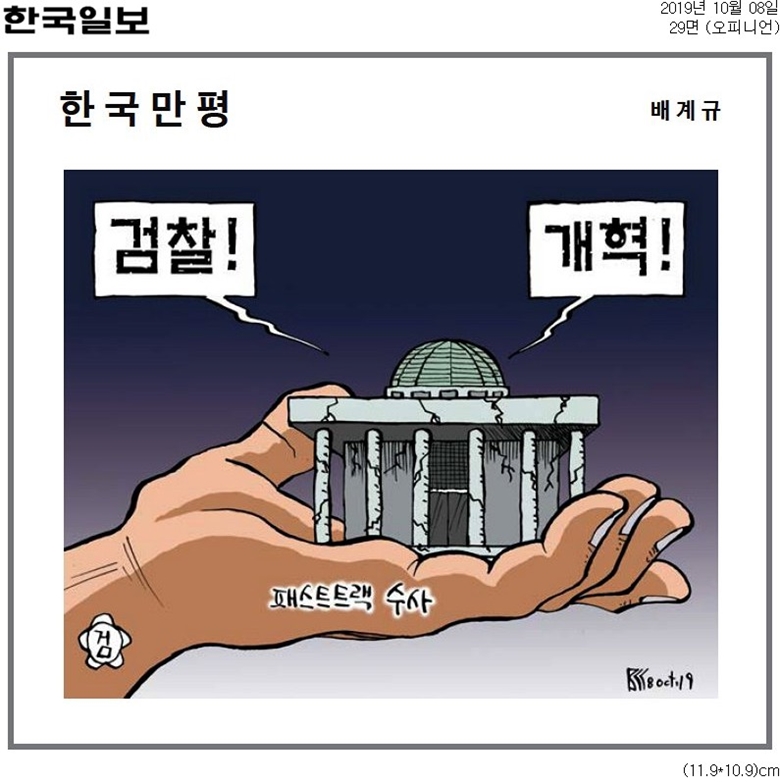 ▲ 8일자 한국일보 만평