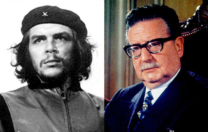 ▲ 쿠바의 게릴라 지도자인 에르네스토 체 게바라(Ernesto Che Guevara)와 칠레의 소아과 의사 출신 정치인인 살바도르 기예르모 아옌데 고센스(Salvador Guillermo Allende Gossens).사진=위키백과