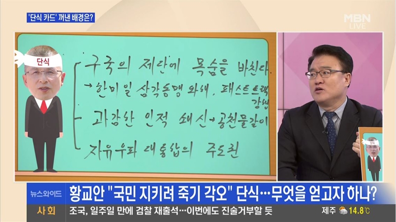 ▲ 지난 11월21일 MBN ‘뉴스와이드’에서 단식이 유일한 해법이라 주장하는 서정욱 변호사.