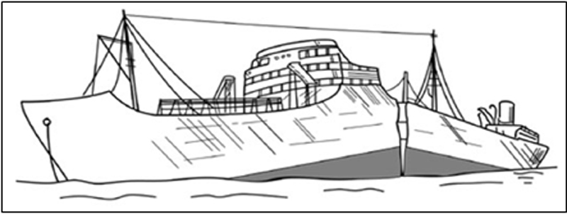 ▲ 1939~1945년에 건조된 미국 화물선 Liberty호의 용접피로 파괴:재료 취성과 용접 잔류응력으로 인하여 약200척이 파손되었다. 주로 겨울에 많이 발생했다.