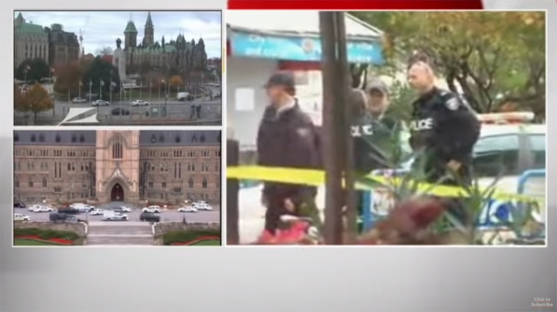 ▲ 2014년 10월22일 캐나다 수도 오타와에서 발생한 국회의사당 총격 사건을 보도하는 CBC 뉴스 갈무리.
