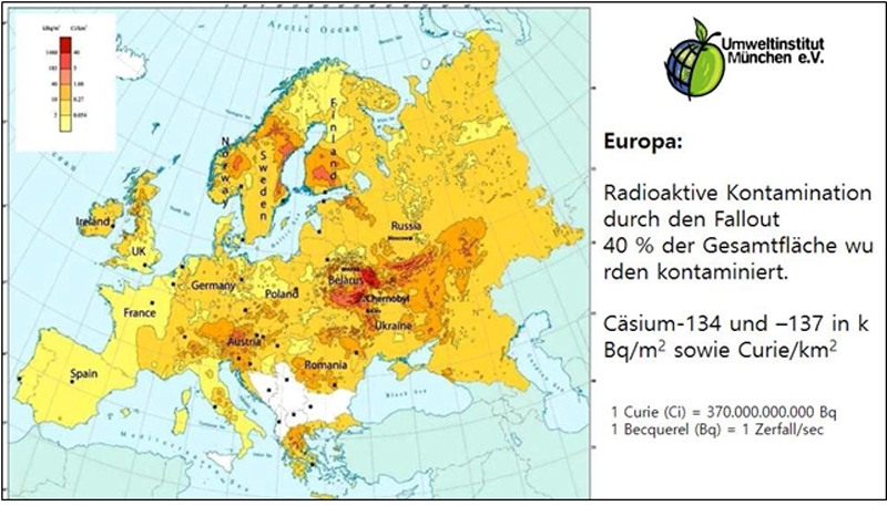 ▲ 체르노빌사고(1986년) 이후 유럽의 방사능 오염지도와 흑해(Black Sea)