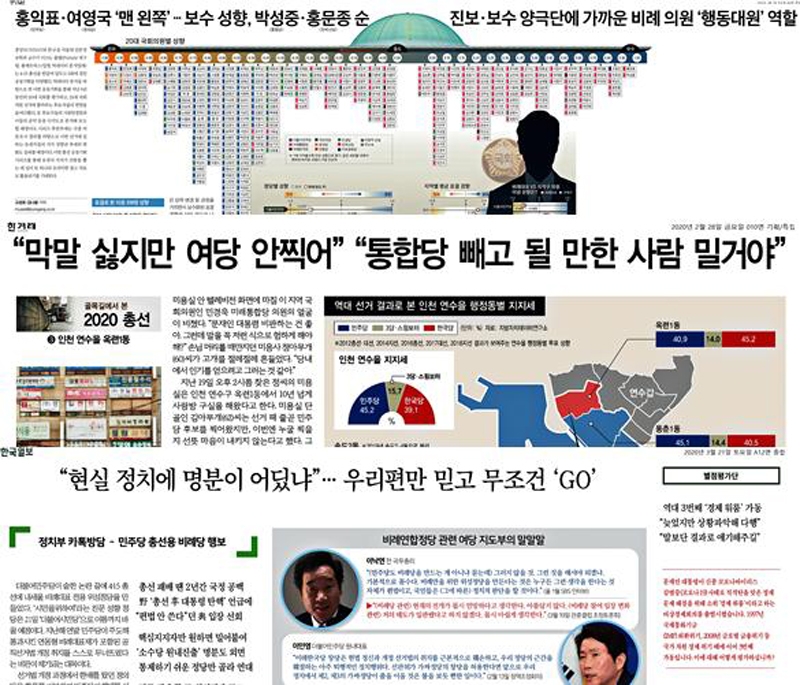 ▲ 그림2) 4·15 총선 관련 중앙일보, 한겨레, 한국일보의 기획보도. 표=민주언론시민연합