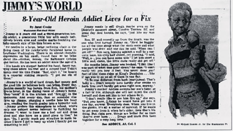▲ 1980년 9월28일 워싱턴 포스트에 실린 ‘지미의 세계’(Jimmy's World) 기사.
