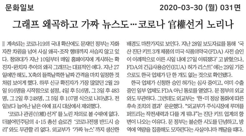 ▲문화일보 2020년 3월30일자 사설