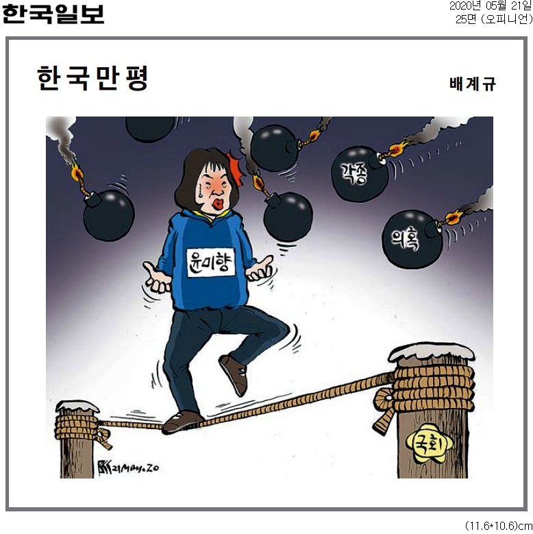 ▲ 21일자 한국일보 만평