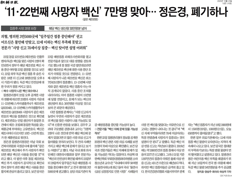 ▲ 23일 조선일보 기사.