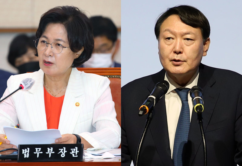 ▲ 추미애 법무부장관(왼쪽)과 윤석열 검찰총장. ⓒ 연합뉴스