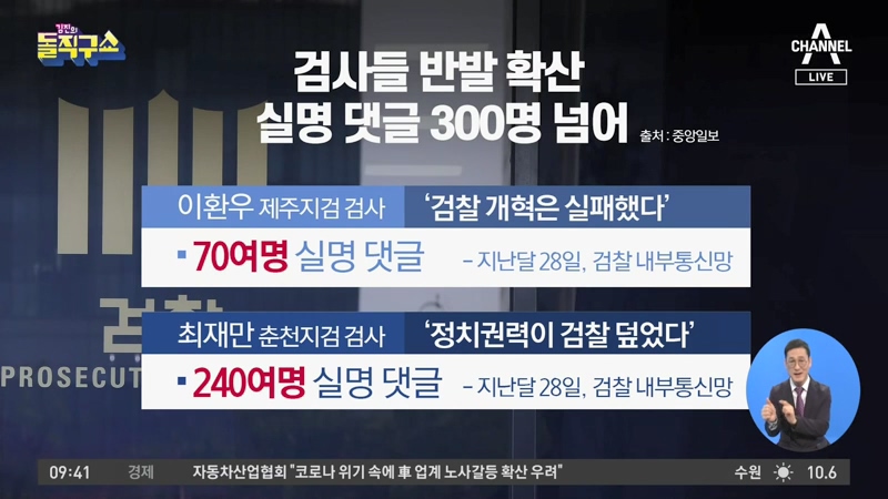 ▲ 11월2일, 300여 개 댓글을 300여 명 검사로 둔갑시킨 채널A ‘김진의 돌직구쇼’