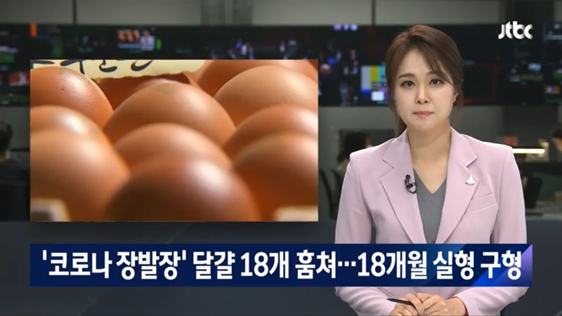 ▲JTBC가 지난 7월1일 보도한 “‘코로나 장발장’ 달걀 18개 훔쳐...18개월 실형 구형”라는 제목의 리포트 화면 갈무리. 지난 7월1일부터 이 소식을 보도하고 있다.