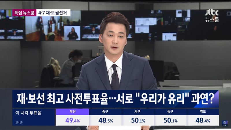 ▲지난 7일 방송된 JTBC ‘특집 뉴스룸’ 개표방송.
