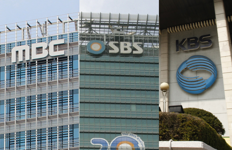 ▲지상파 3사 사옥 및 로고(왼쪽부터 MBC, SBS, KBS)