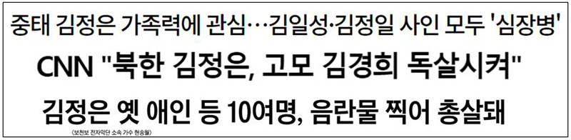 ▲ 오보로 판명난 북한 관련 기사. 위부터 MBN(2020년 4월21일), 연합뉴스(2015년 05월12일), 조선일보(2013년 8월29일)