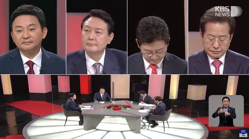 ▲10월31일 KBS와 채널A에서 동시 중계한 국민의힘 대선 경선 후보 토론.