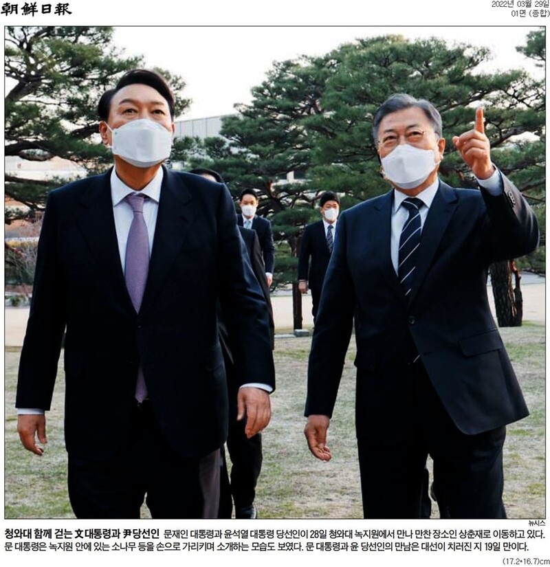 ▲ 29일 조선일보 1면 사진기사