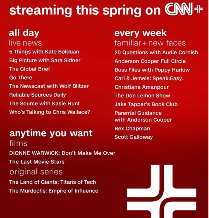 ▲CNN+ 인스타그램에 올라온 CNN+에서 볼 수 있는 콘텐츠 목록.