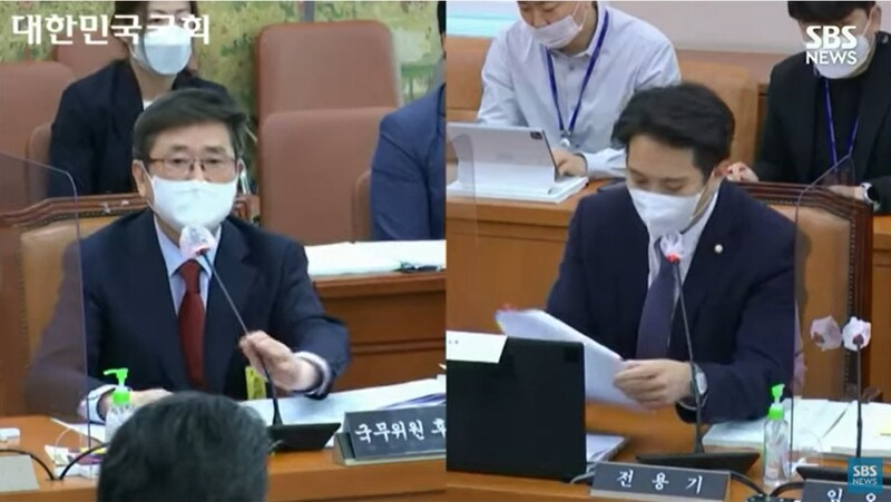 ▲ Minister of Culture, Sports and Tourism Candidate Park Bo-kyun is having a verbal battle with Democratic Party lawmaker Jeon Yong-gi during the personnel hearing of the Minister of Culture, Sports and Tourism Committee of the National Assembly on the 2nd.  Photo = Captured from SBS video