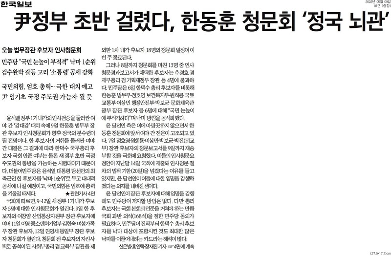 ▲한국일보 1면