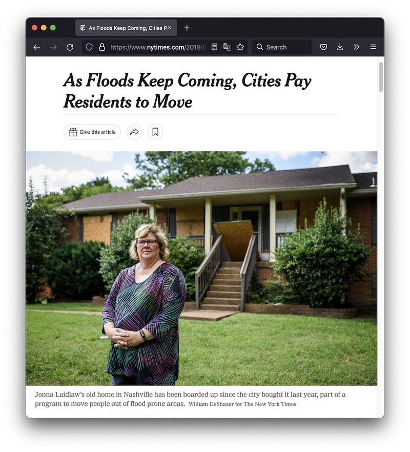 ▲ As Floods Keep Coming, Cities Pay Residents to Move.  New York Times, 2019년 7월6일.