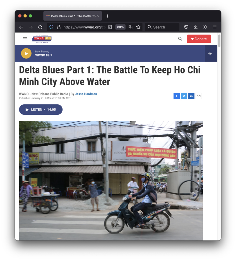 ▲ Delta Blues Part 1: The Battle To Keep Ho Chi Minh City Above Water. WWNO, 2015년 1월21일.