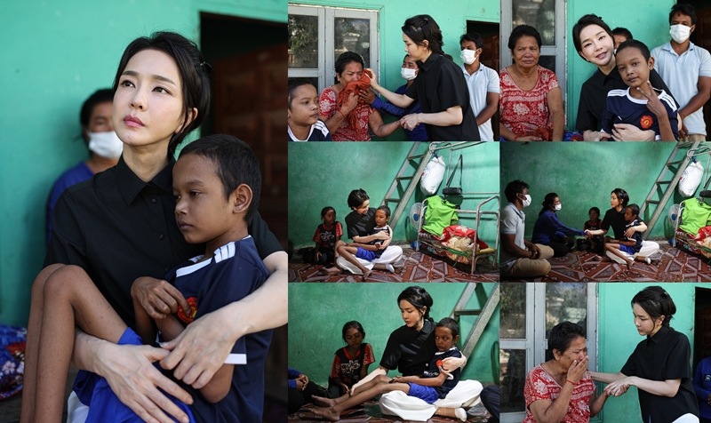 ▲11월12일 김건희 여사가 캄보디아 프놈펜에서 심장병을 앓고 있는 아동의 가정을 방문한 모습을 담은사진들. 사진=대통령실