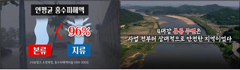 ▲ 2020년 8월12일, 4대강 사업의 홍수예방 효과를 설명하는 KBS광주 유튜브 갈무리