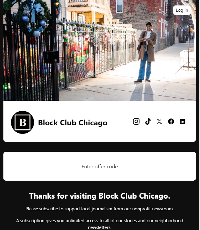 ▲ ‘블록 클럽 시카고’(BLOCK CLUB CHICAGO) 구독 페이지. 세련된 화면에 인스타, 틱톡 등 다양한 플랫폼을 지원하는 것이 특징이다.