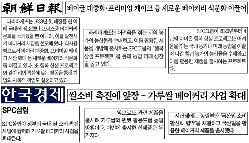 ▲ 조선일보와 한국경제의 SPC 홍보성 기사