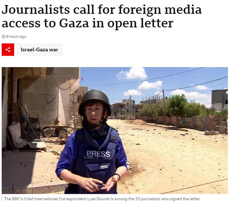 ▲BBC는 자사 특파원 리제 두세의 사진을 덧붙인 기사를 내고 그를 포함한 자사 언론인들이 이스라엘을 상대로 가자지구 취재 접근을 요구하는 공개서한에 참여했다고 밝혔다. BBC 홈페이지 갈무리