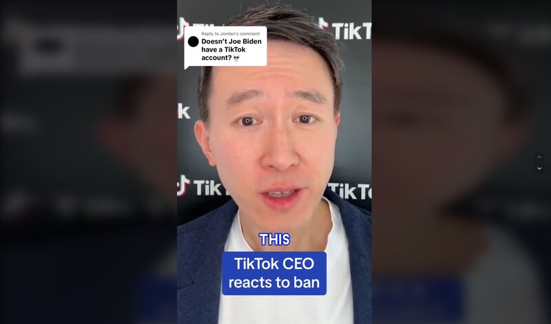 ▲24일(현지시간) 틱톡을 통해 입장을 발표한 추쇼우즈 틱톡 최고경영자.