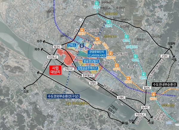 ▲ Carte des environs de CJ Live City, Ilsan, Goyang-si, Gyeonggi-do. Le site du projet sur la carte est le site du projet de développement de Goyang Ilsan Techno Valley. Image = Gyeonggi-do
