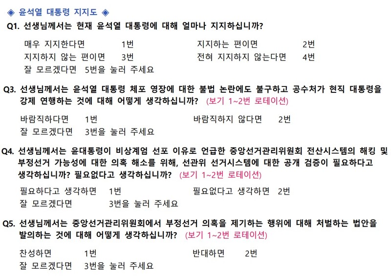 ▲한국여론평판연구소가 지난 5일 발표한 아시아투데이 여론조사 질문지. 자료=중앙선거여론조사심의위원회