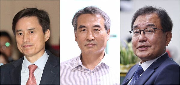 ▲이재명 정부 1호 법률인 내란·김건희·순직해병 특검법이 시행되면서 3개 특별검사팀이 동시에 닻을 올렸다. 조은석·민중기·이명현 특검도 임명 이튿날인 지난 13일 곧바로 포부를 밝히며 본격적인 특검팀 구성에 착수했다. 왼쪽부터 조은석 전 서울고검장 자료, 민중기 전 서울중앙지법원장, 이명현 전 국방부 검찰단 고등검찰부장. ⓒ연합뉴스