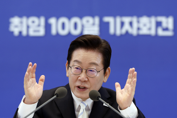 ▲취임 100일 기자회견에서 발언 중인 이재명 대통령. ⓒ연합뉴스 