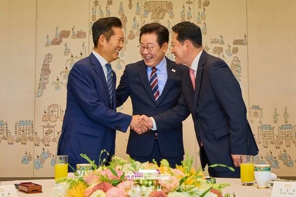 ▲지난 8일 대통령·여야 당대표 오찬 회동. 사진=대통령실.