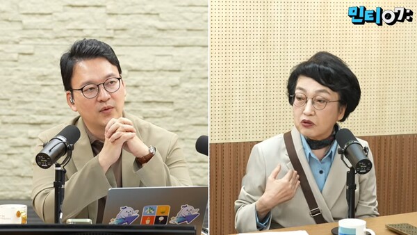 ▲김진애 대통령직속 국가건축위원장이 2026년 9월16일 민주당TV(민티07)에 출연해 이재명 대통령 국정지지도 하락현상을 두고 자신도 대통령에게 맨날 소통의 벽을 느낀다며 대통령이 권력이라 무섭다라고 털어놓고 있다. 사진=민주당TV 영상 갈무리